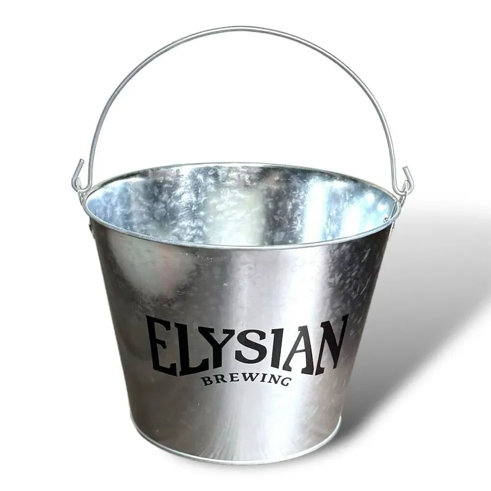 Elysian Brewing Silver Metal Ice Bucket with Handle for Parties &‎ BBQs